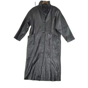 EUC Vintage Pelle New York Milano Black 100% Leather Long Coat Women's M  5CT